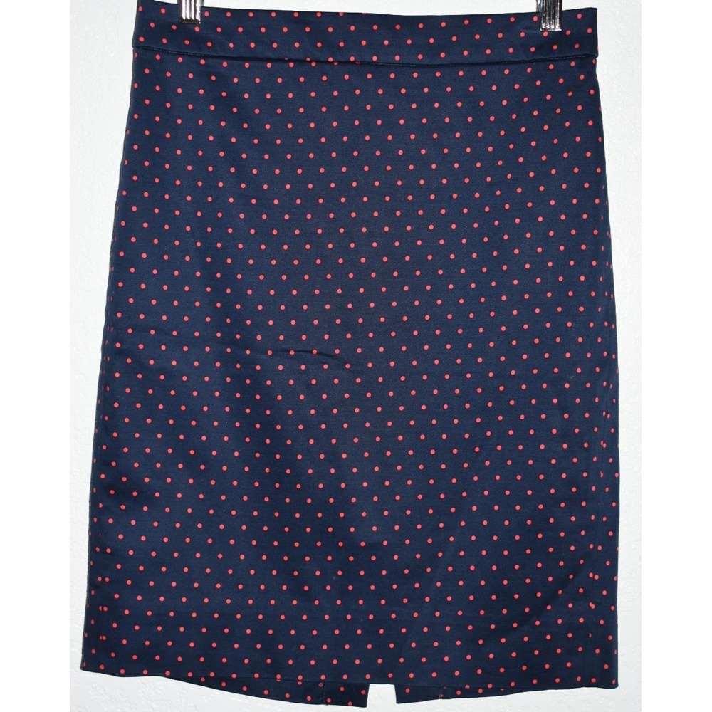 J.CREW 00 Pencil Skirt Navy Blue Dotted LINED Knee Length Straight Back Zip Slit